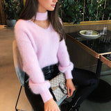 Fashion Turtleneck Sweater Women Blue Winter Clothes