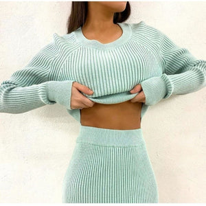 Winter Jacket Skirt Two-Piece Sweater Suit Women Clothes