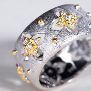 Silver Plated Gold Ring with Zircon Hollowed Out Elegant Women's Ring