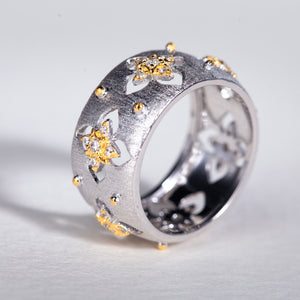 Silver Plated Gold Ring with Zircon Hollowed Out Elegant Women's Ring