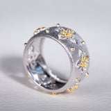 Silver Plated Gold Ring with Zircon Hollowed Out Elegant Women's Ring