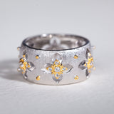 Silver Plated Gold Ring with Zircon Hollowed Out Elegant Women's Ring