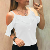 Sling Ruffles Short Sleeve Blouse Women Summer  Clothes