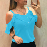 Sling Ruffles Short Sleeve Blouse Women Summer  Clothes