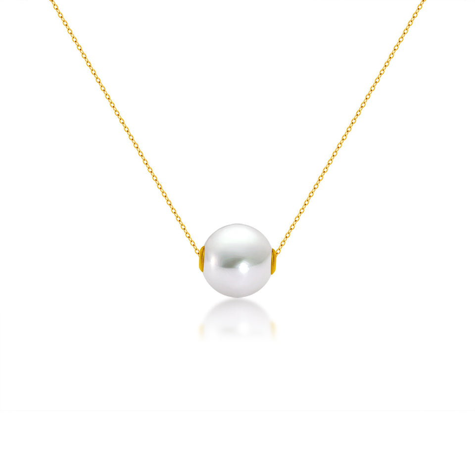 18K Gold Round Pearl Necklace Clavicle Chain