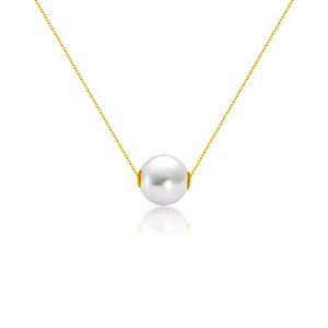 18K Gold Round Pearl Necklace Clavicle Chain