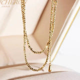 18K Gold Necklace Bungee Laser Bead Wave Bead Chain