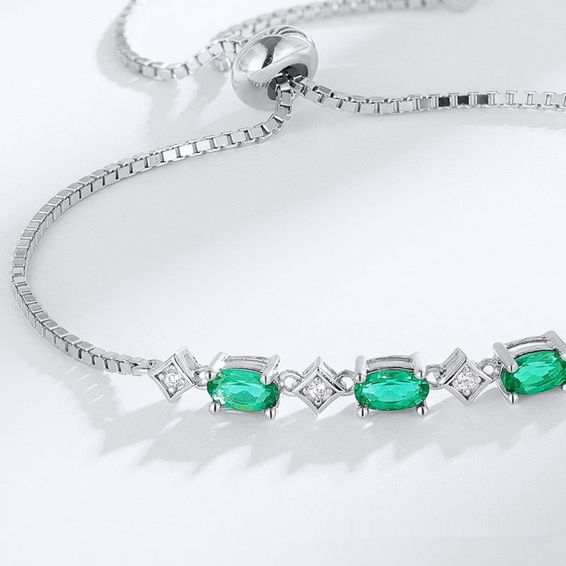 Elegant Egg-shaped S925 Silver Cultivation Emerald Bracelet