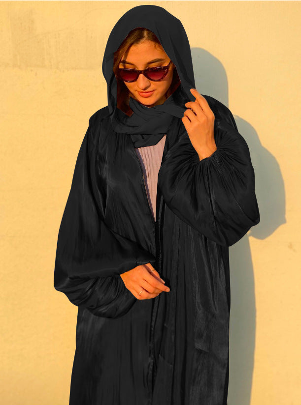 Eid Muslim Abaya Dress Kimono For Women Fashion Shining Silklike Summer Abayas Cardigan Puff Sleeve Dubai Turkey Clothes